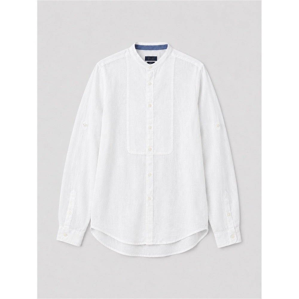 Zara Man 100% Linen Button Down Shirt XL Euro Summer Coastal White Long Sleeve